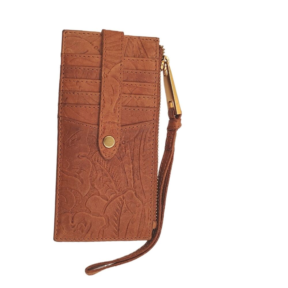 Margot New York Slim Leather Cardcase Womens Brown Floral Embossed Western